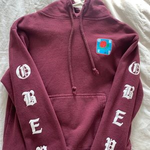 obey burgundy rose sleeve lettering hoodie